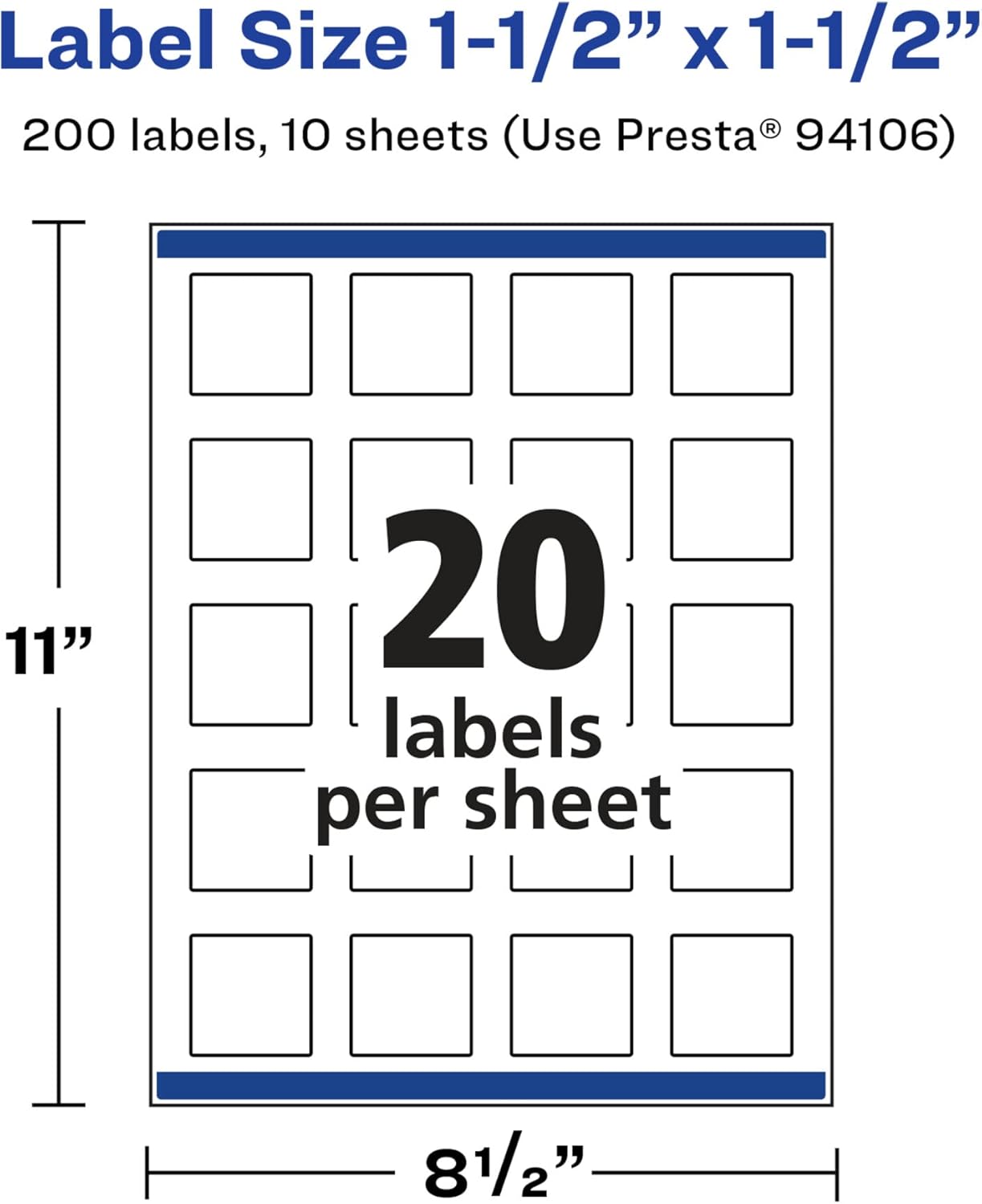 Avery Glossy White Square Labels, Sure Feed Technology, 1.5" x 1.5", 200 Glossy White Labels, Print-to-The-Edge