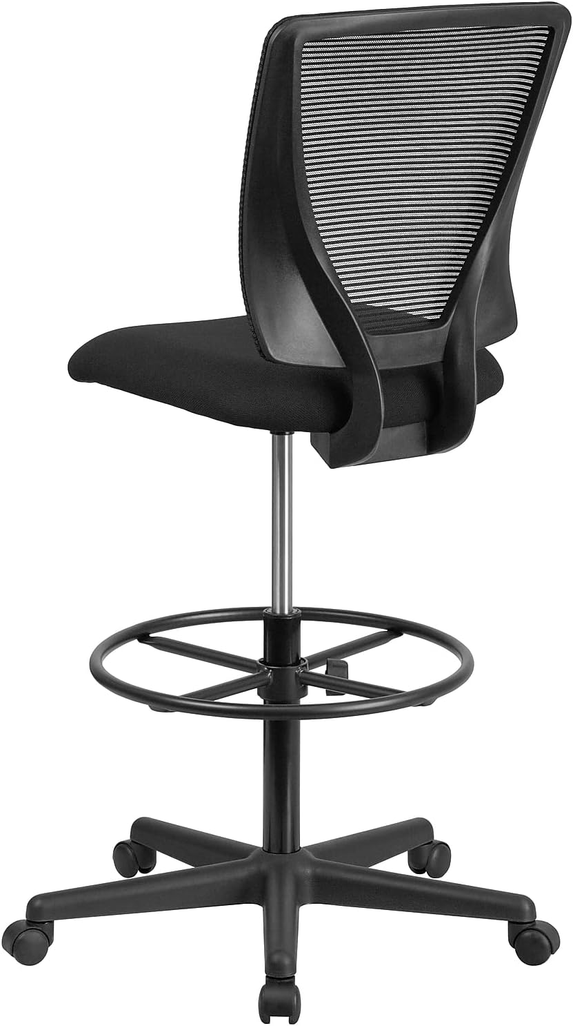 Flash Furniture Harper Ergonomic Mid-Back Mesh Drafting Chair with Black Fabric Seat and Adjustable Foot Ring
