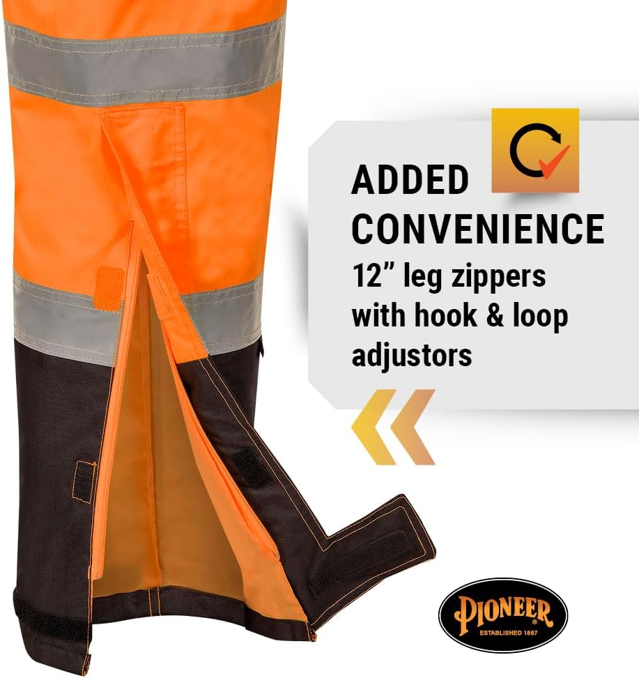 Pioneer Hi Vis Ripstop Waterproof Bib Pants/Overalls for Men - Reflective Safety Work Rain Pants