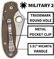 Spyderco Military 2 Folding Utility Pocket Knife - Ideal for Everyday Carry and Outdoor Adventures - G10 Handle, PlainEdge, 9.51-Inch Overall Length, 4-Inch Blade, Brown Canvas - C36MPCW2