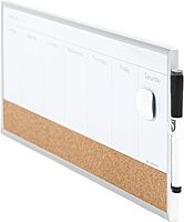 U Brands Magnetic Dry Erase Weekly Calendar Board With Cork Strip, 18"x7.5", Silver Aluminum Frame, Includes Magnet, Marker 18"W x 7.5"H