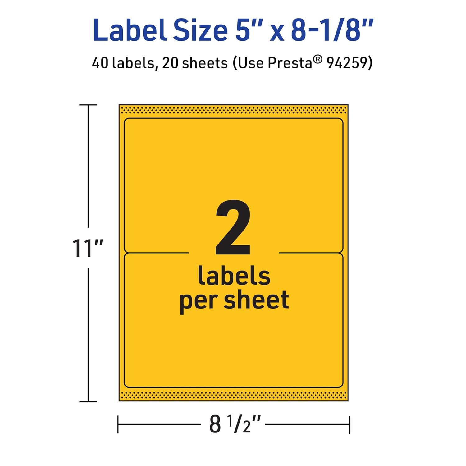 Avery Printable Rectangle Labels, Sure Feed Technology, 5" x 8-1/8", Bright Yellow, Laser/Inkjet Printable