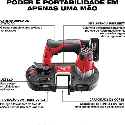 Cordless Portable Bandsaw: 12V, 27-1/2" Blade, 280 SFPM, 1-5/8" Cutting Capacity