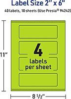 Avery Printable Rectangle Labels, Sure Feed Technology, 2" x 6", Bright Green Labels, Print-to-The-Edge, Laser/Inkjet Printable, 40 Total, Great for Candles and Ingredients 40 labels