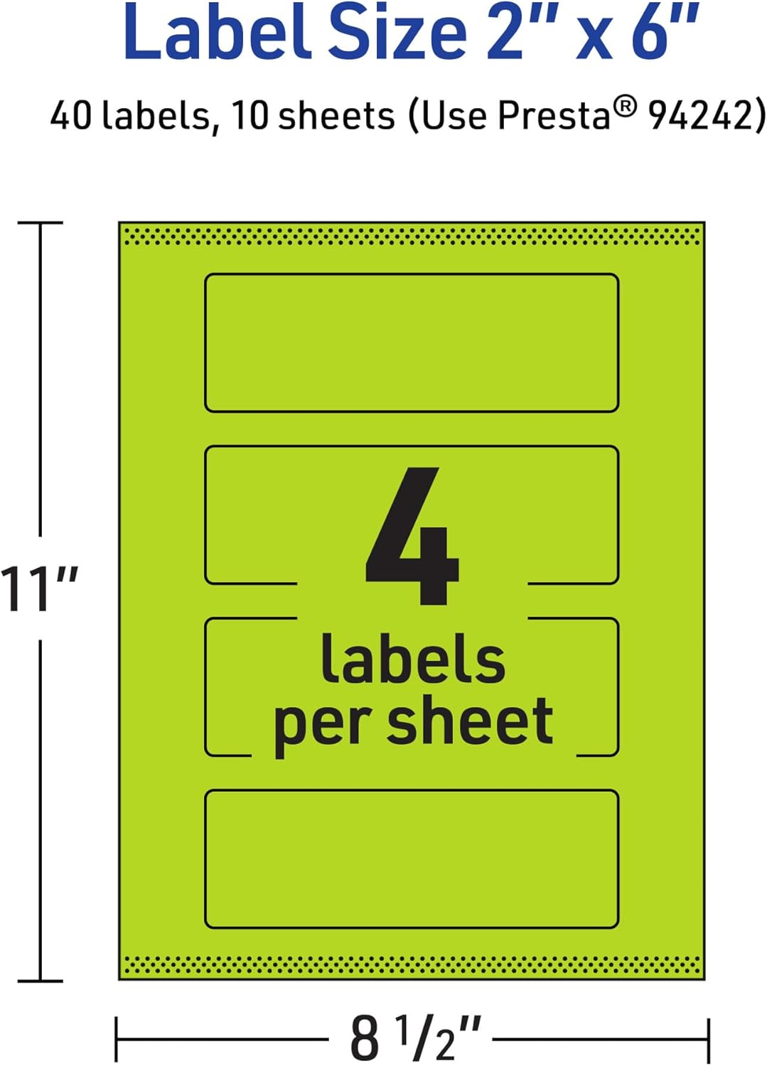 Avery Printable Rectangle Labels, Sure Feed Technology, 2" x 6", Bright Green Labels, Print-to-The-Edge