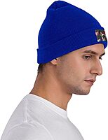 French Bulldog Printed Beanie for Men Women Warm Winter Skull Knit Hats Cuffed Cap,Black Blue One Size