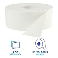 Boardwalk 6100 JRT Bath Tissue, Jumbo, Two-Ply, 1000 ft, White (Case of 12)