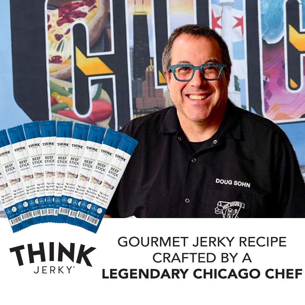 Think Jerky Original Beef Sticks, Gluten and Sugar Free, No Nitrates, Keto Paleo Friendly High Protein Low Carb Meat Snack