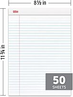Office Depot Brand Writing Pads, 8-1/2in x 11-3/4in, Legal/Wide Ruled, 50 Sheets, White, Pack Of 12 Pads