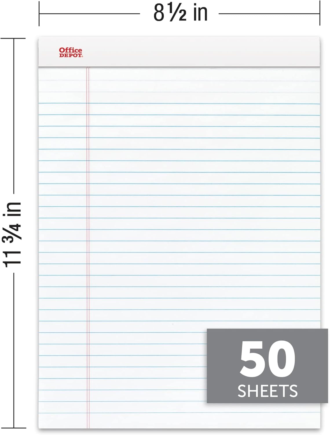 Office Depot Brand Writing Pads, 8-1/2in x 11-3/4in, Legal/Wide Ruled, 50 Sheets, White, Pack Of 12 Pads