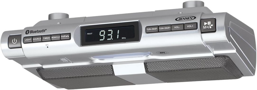 Jensen SMPS-628 Under-Cabinet Universal Bluetooth Music System, Silver