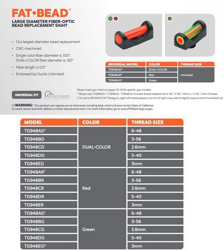 TRUGLO Tru-Bead Fiber Optic Front Sight Universal Fits Shotgun with Vent Rib, Dual Color, Interchangeable Color 3 mm Red