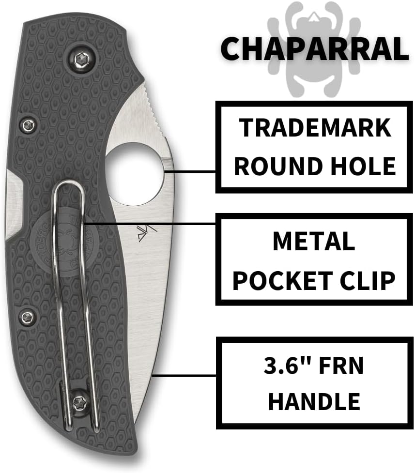 Spyderco Chaparral Folding Utility Pocket Knife with 2.8 Inch CTS XHP Stainless Steel Blade and Gray FRN Handle
