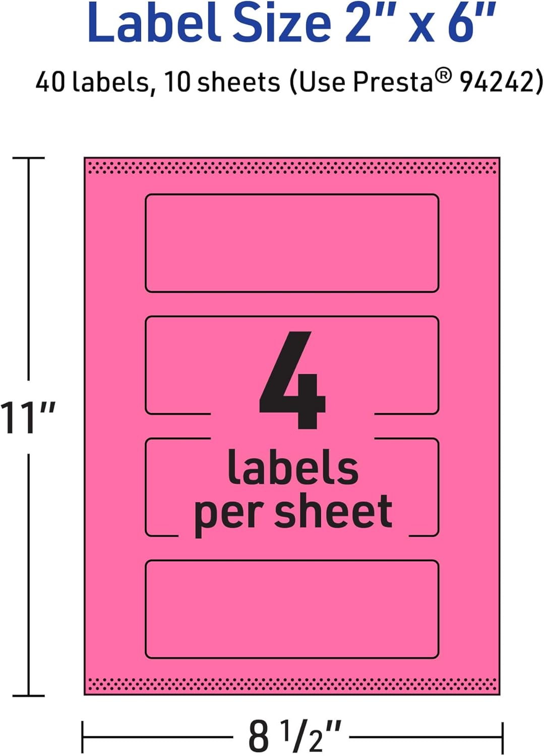 Avery Printable Rectangle Labels, Sure Feed Technology, 2" x 6", Bright Pink Labels, Print-to-The-Edge