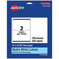 Avery Matte White Rectangle Labels, Sure Feed Technology, 5" x 8-1/8"