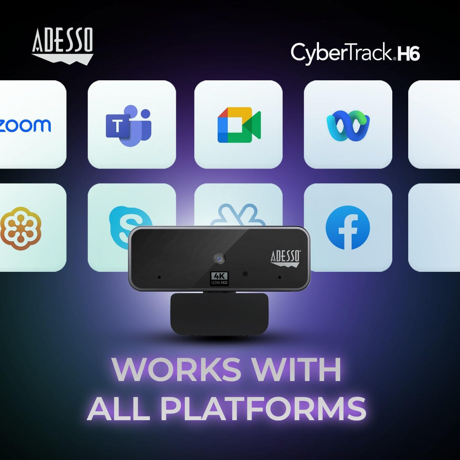 Cybertrack H6 4K Ultra HD USB Webcam with Built-in Dual Microphone & Privacy Shutter Cover, Black