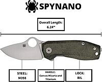 Spyderco SpyNano Pocket Knife - M398 Steel Blade with Titanium & Green Micarta Handle, RIL Lock Mechanism