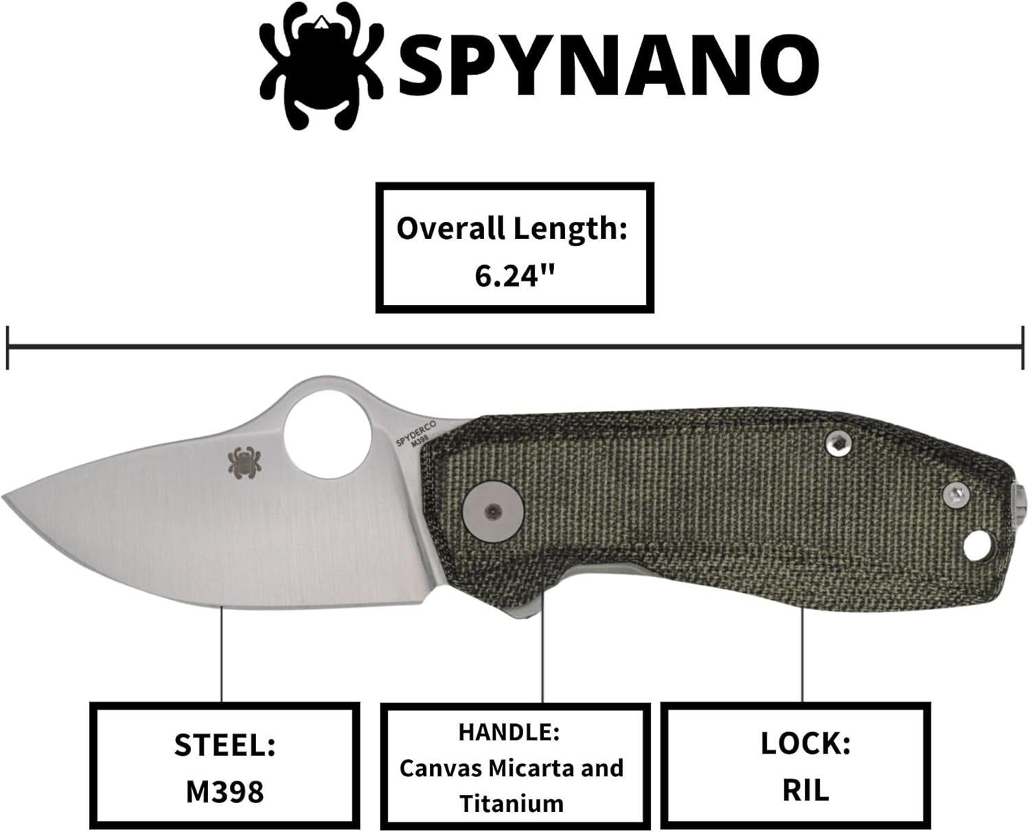 Spyderco SpyNano Pocket Knife - M398 Steel Blade with Titanium & Green Micarta Handle, RIL Lock Mechanism