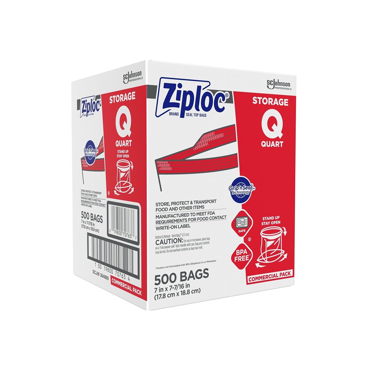 Ziploc Double Zipper Storage Bags, Quart, 500 Bags/Carton (682256)