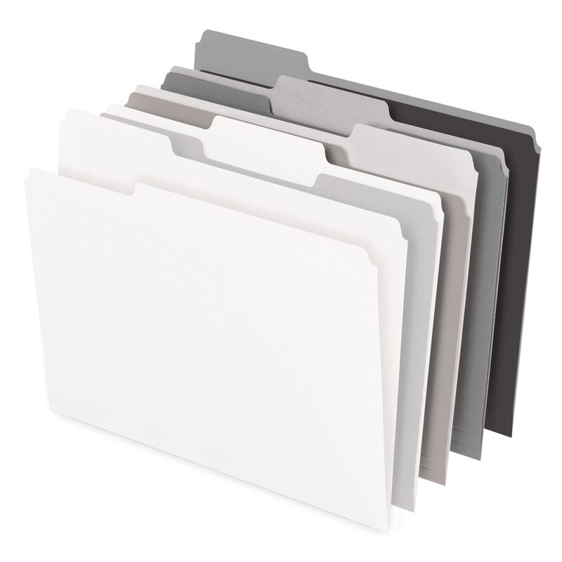 Office Depot® Brand File Folders, 1/3 Cut, Letter Size, Assorted Grayscale Colors, Box of 100 Folders