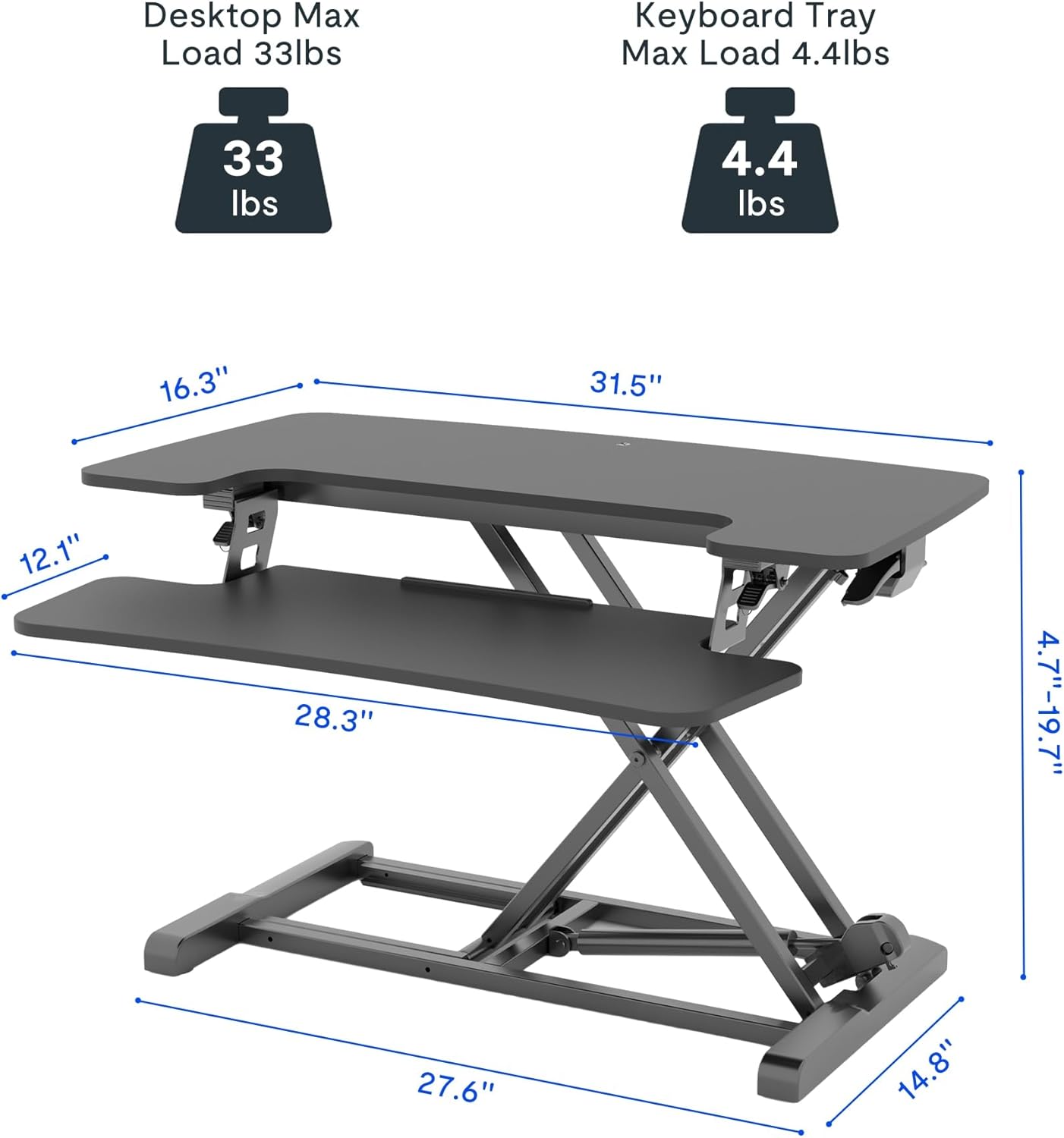 FlexiSpot M7-E Series Desk Riser, 4-3/4" to 19-3/4"H x 31-1/2"W x 16-5/16"D, Black