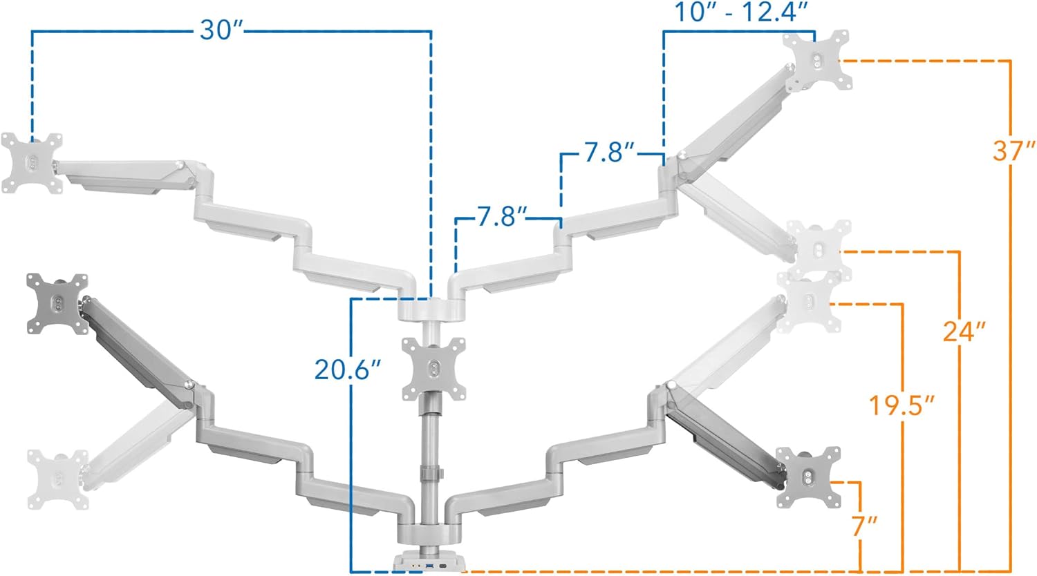 Mount-It! Triple Monitor Mount with USB and Audio Ports, 3 Monitor Desk Mount