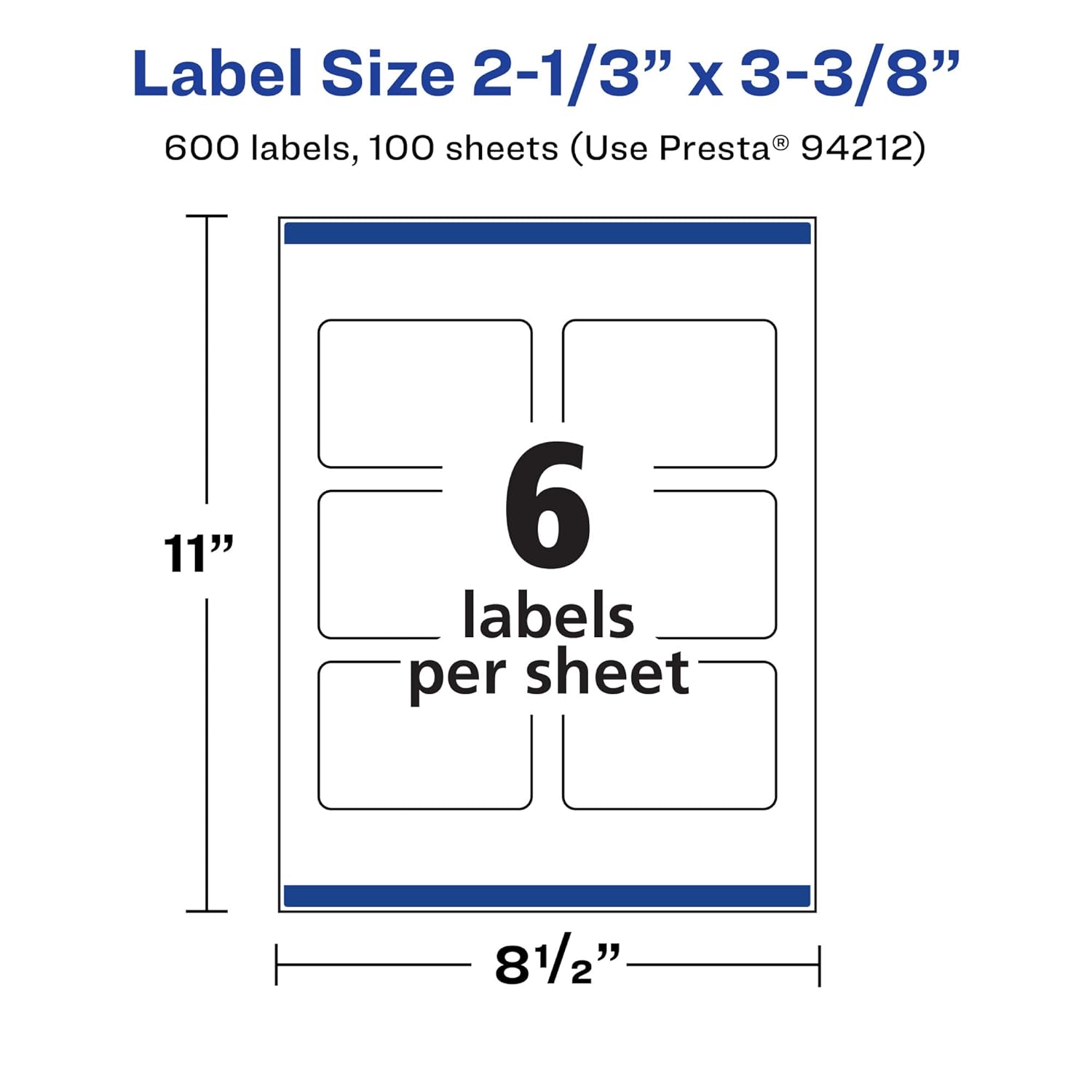 Avery Matte White Removable Rectangle Labels, Sure Feed Technology, Print-to-The-Edge, 2-1/3" x 3-3/8"