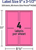 Avery Printable Rectangle Labels, Sure Feed Technology, 5" x 3.5", Bright Pink, Laser/Inkjet Printable