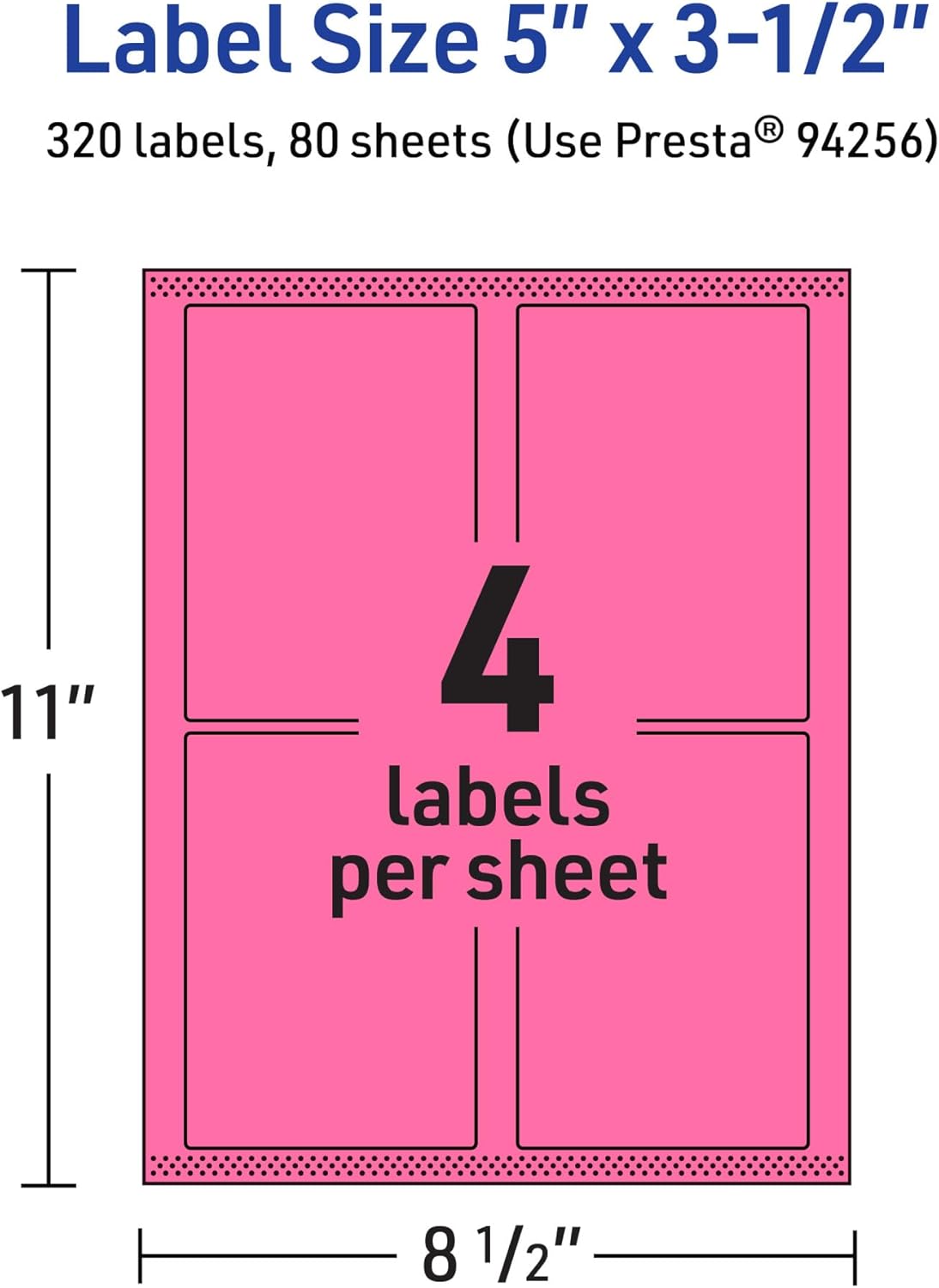 Avery Printable Rectangle Labels, Sure Feed Technology, 5" x 3.5", Bright Pink, Laser/Inkjet Printable