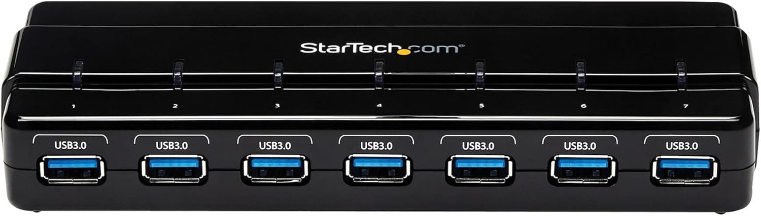 StarTech.com 7 Port USB 3.0 Hub – Up To 5 Gbps – 7 x USB – Universal Multi Port USB Extender for Your Desktop