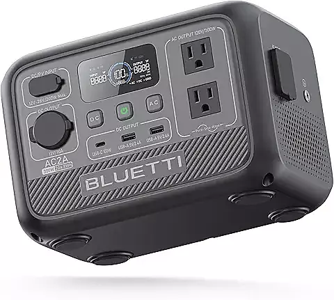 BLUETTI AC2A - Estación de energía portátil, 204 Wh LiFePO4 batería de respaldo con 2 salidas de CA de 300 W (600 W), recarga de 0 a 80 % en 45 minutos, generador solar para camping opcional
