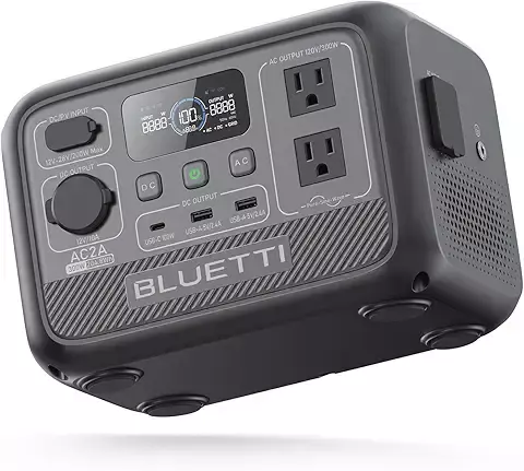 BLUETTI AC2A - Estación de energía portátil, 204 Wh LiFePO4 batería de respaldo con 2 salidas de CA de 300 W (600 W), recarga de 0 a 80 % en 45 minutos, generador solar para camping opcional