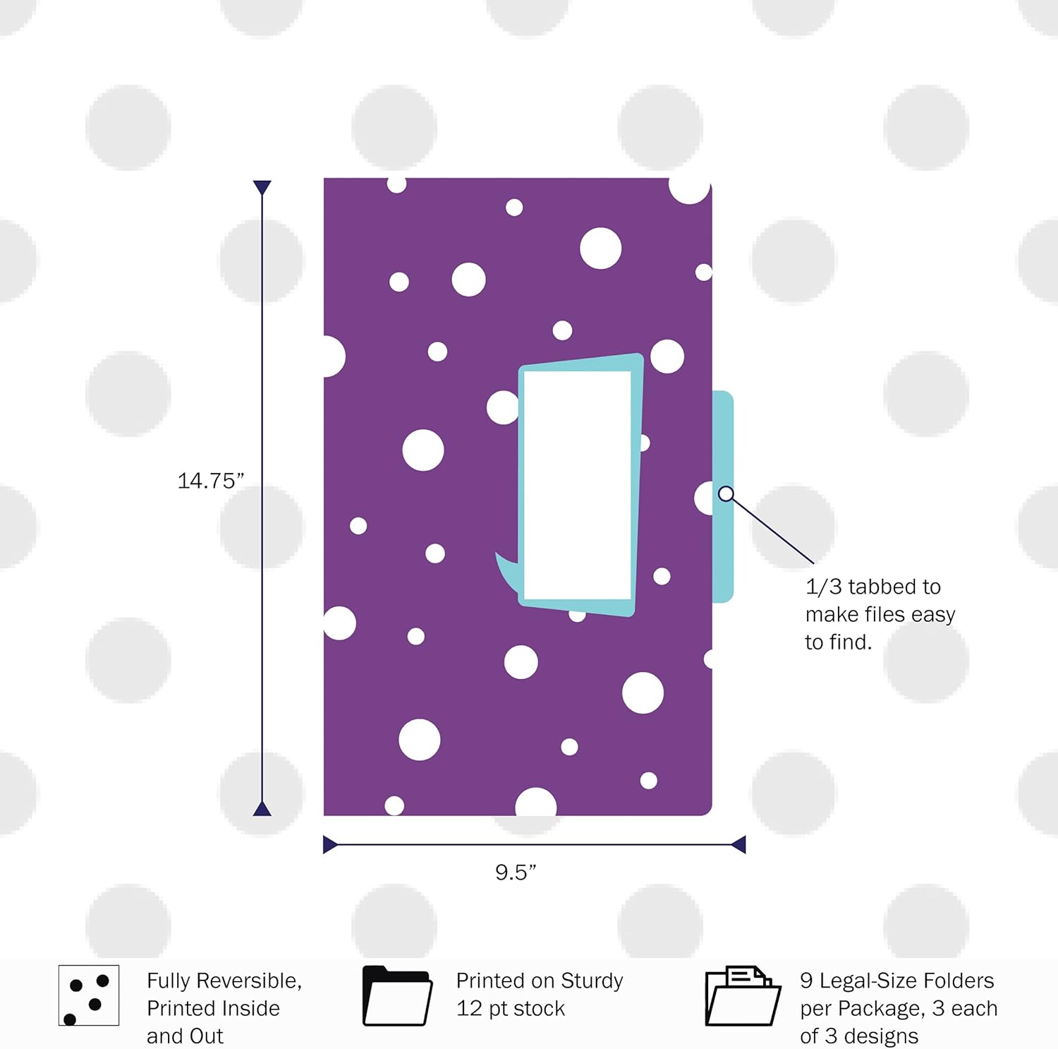 Barker Creek File Folders - Set of 9 Happy Legal Size Folders, 12pt Stock, Multi-Design Set, 1/3 Cut Tabs, Reversible, Home