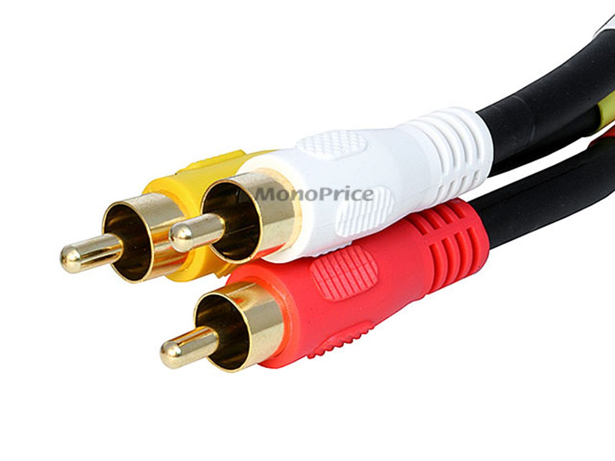 MONOPRICE Triple RCA Stereo Video Dubbing Composite Cable (RG59U)