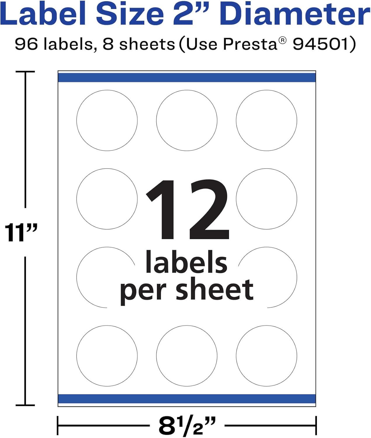 Avery Durable Removable Round Labels, Sure Feed Technology, 2" Diameter, Matte White Film, Water-Resistant - F0F083