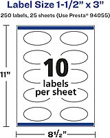 AVERY Glossy White Oval Labels Sure Feed Technology 1.5 x 3 Print-to-the-Edge Permanent Adhesive Laser/Inkjet Printable