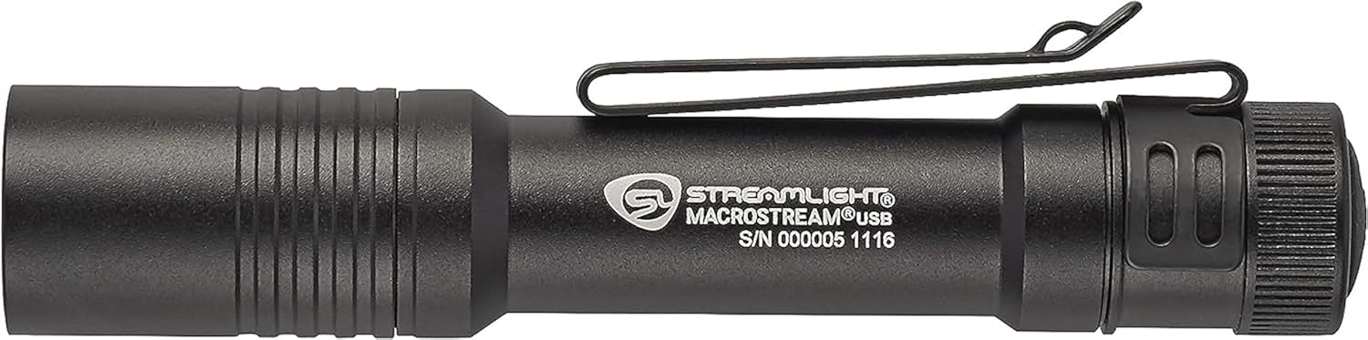 Streamlight 66320 MacroStream USB 500-Lumen 2000-Candela Rechargeable EDC Compact LED Flashlight with USB Cable, Black