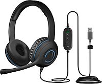 Cyber Acoustics Stereo USB Headset (AC-5008A), in-line Controls for Volume & Mic Mute, Adjustable Mic Boom for PC & Mac, Perfect for Classroom or Home USB-A
