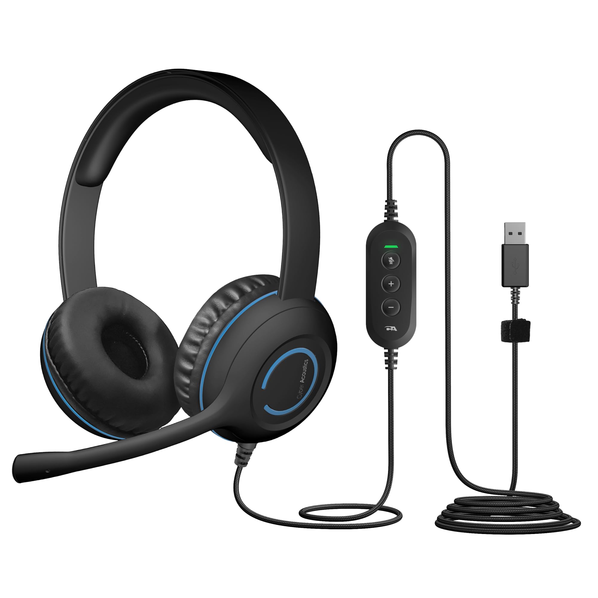 Cyber Acoustics Stereo USB Headset (AC-5008A), in-line Controls for Volume & Mic Mute, Adjustable Mic Boom for PC & Mac