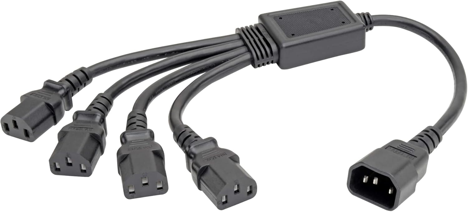Tripp Lite Y Splitter Computer Power Cord 10A 18AWG C14 to 4xC13 Black 18in 18" (P004-18N-4XC13)