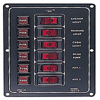 Sea-Dog 422110-1 Aluminum Vertical DC Switch Panel, 6 switches