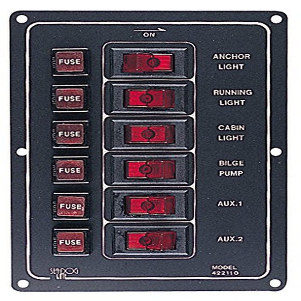 Sea-Dog 422110-1 Aluminum Vertical DC Switch Panel, 6 switches