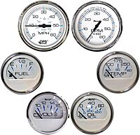 Faria Chesapeake White withStainless Steel Bezel Boxed Set of 6 - Speed, Tach, Fuel Level, Voltmeter