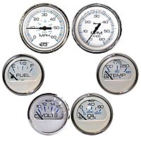Faria Chesapeake White withStainless Steel Bezel Boxed Set of 6 - Speed, Tach, Fuel Level, Voltmeter