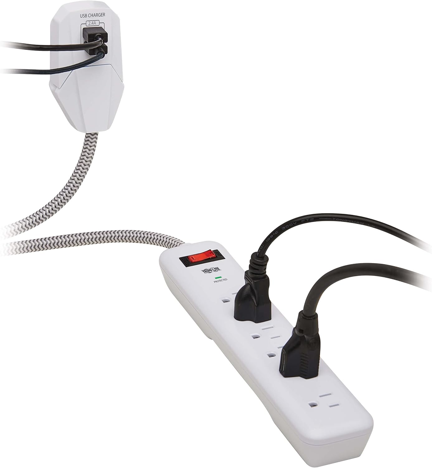 Tripp Lite Surge Protector Power Strip 7-Outlet with 2 USB Ports 6ft Cord White (TLP616USB)