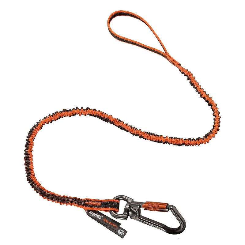Shock Absorbing Tool Lanyard with Swiveling Locking Carabiner, Tool Weight Capacity 25lbs, Ergodyne Squids 3109 f(x),Orange & Gray