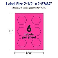 AVERY Printable Hexagon Labels, Sure Feed Technology, 2-1/2\" x 2-57/64\", Neon Magenta, Print-to-The-Edge