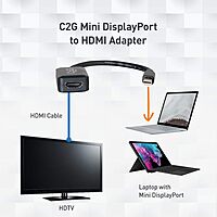 C2G Mini Display Port Adapter, Display Port to HDMI, Male to Female, White, 8 inches, Cables to Go 54314
