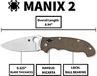 Spyderco Manix 2 XL Brown Canvas Micarta CPM Cru-Wear Folding Pocket Knife and Micarta Handle - PlainEdge - C95MPCW2