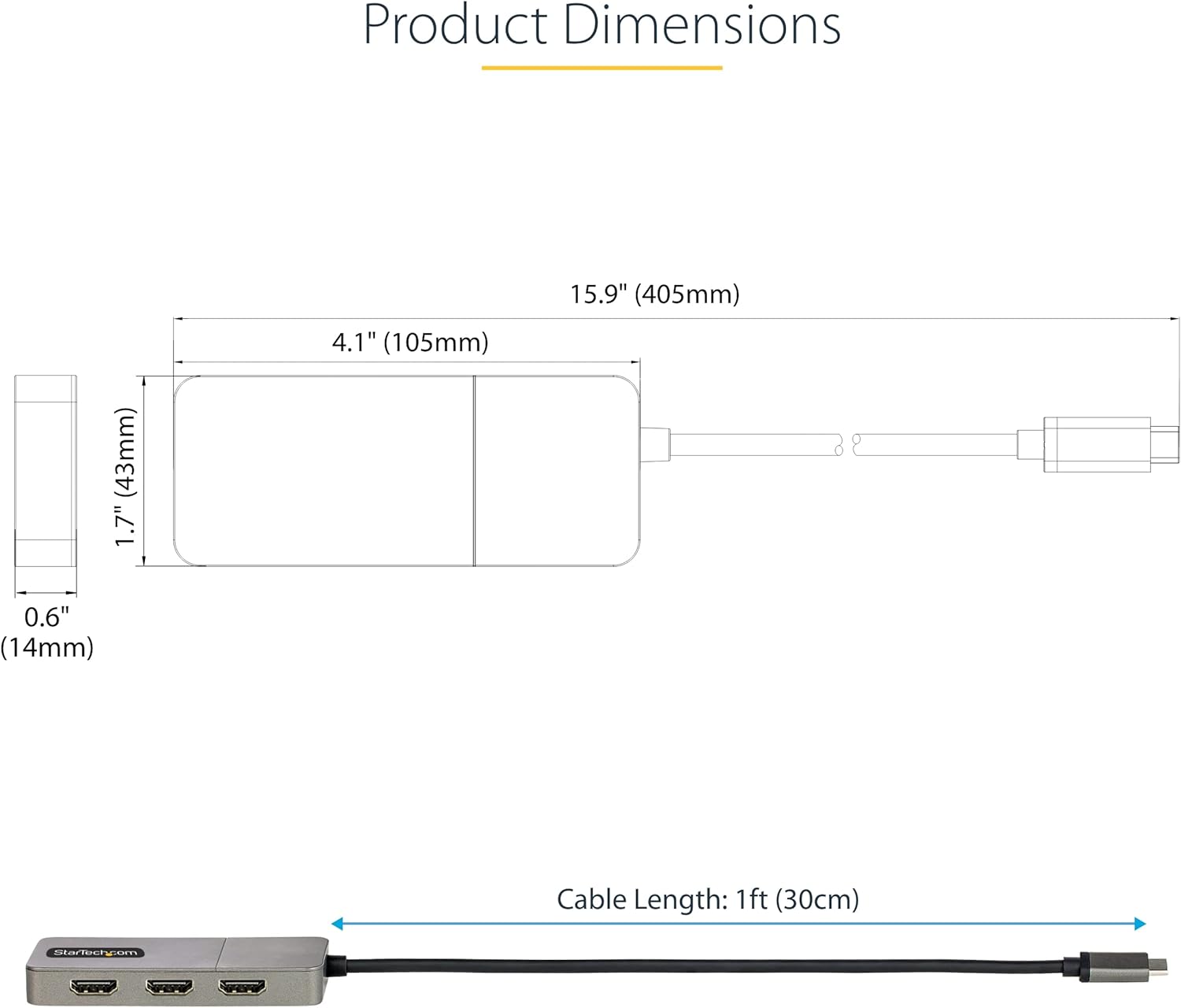 StarTech.com 3-Port USB-C Multi-Monitor Adapter, USB Type-C to 3x HDMI MST Hub